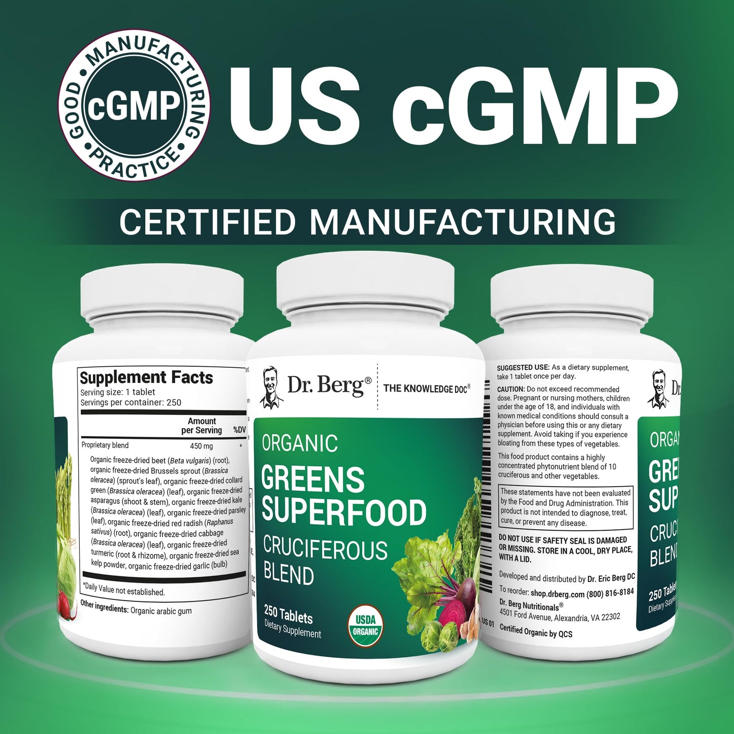 Dr. Berg's Greens Superfood Cruciferous Vegetable Tablets - Vegetable Supplements for Adults w/ 11 Phytonutrient Super Greens Tablets - Energy, Immune System & Liver Veggie Tablets - 250 Tablets Dr. Berg NutritionalsBuy Supplements Australia