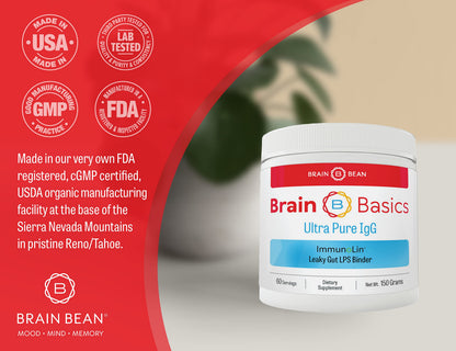 Brain Basics Ultra Pure IgG Supplement - Dairy-Free Supplement IgG-Immunolin Powder, Blended Vitamin & Mineral Supplements, 150g, 60 Servings Brain BeanBuy Supplements Australia