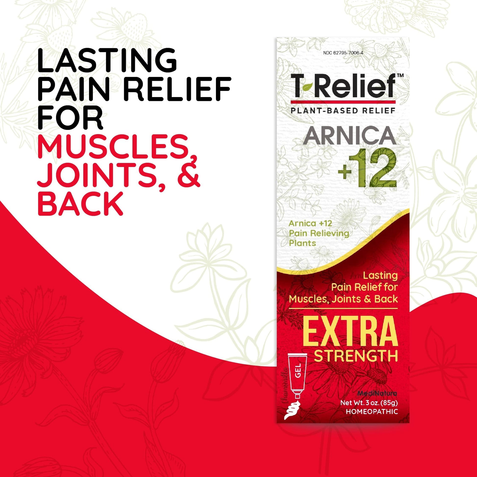MediNatura T-Relief Extra Strength Gel Arnica +12 Natural Relieving Actives for Back Pain Joint Soreness Muscle Aches & Stiffness Whole Body Fast Acting Relief for Women & Men - 3 oz MediNaturaBuy Supplements Australia