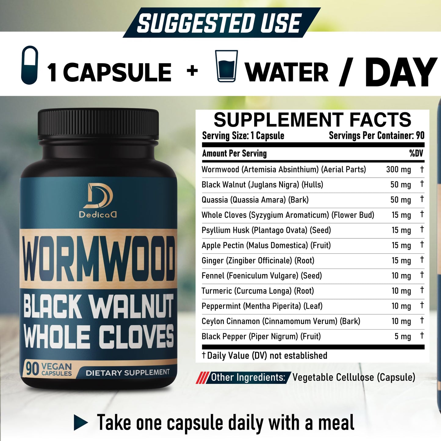 DEDICAD 12in1 Wormwood Black Walnut Clove Capsules - Immune, and Mood Support - 3 Month Supply - 90 Vegan Capsules DEDICADBuy Supplements Australia