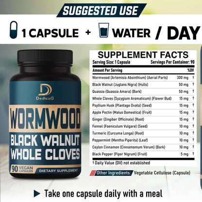 DEDICAD 12in1 Wormwood Black Walnut Clove Capsules - Immune, and Mood Support - 3 Month Supply - 90 Vegan Capsules DEDICADBuy Supplements Australia