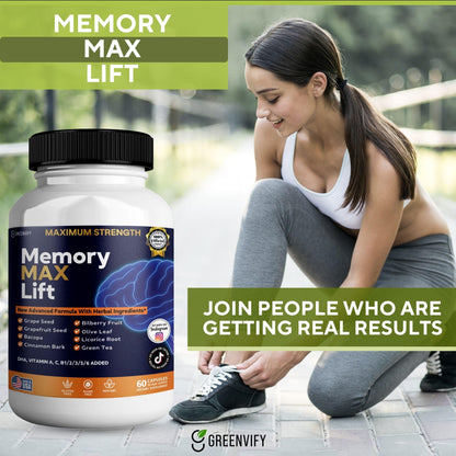 GREENVIFY Memory MAX Lift Brain Support Supplement, 60 Capsules, with Vitamins and Herbal Blend, 30 Day Supply (1) GREENVIFYBuy Supplements Australia