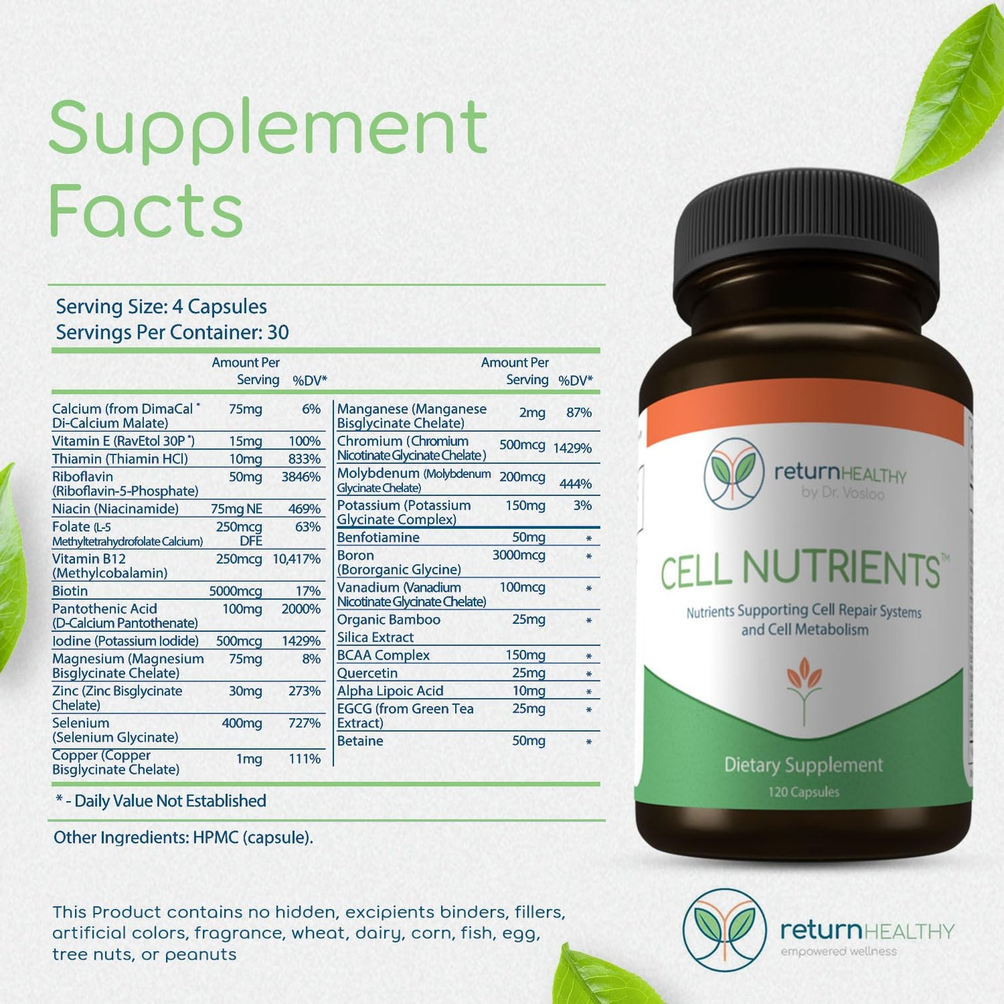 Return Healthy Cell Nutrients | Promotes Cell and Membrane Repair & Cell Metabolism | Helps Fight Tick-Borne Infections & More | Mitochondrial Supplements | Non-GMO, Vegan, 120 caps Return HealthyBuy Supplements Australia