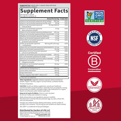 Garden of Life Dr. Formulated Multi+ Heart Health - Fermented Liposomal Multivitamin + Vitamin K2 MK-7, B Vitamins & Probiotics Garden of Life