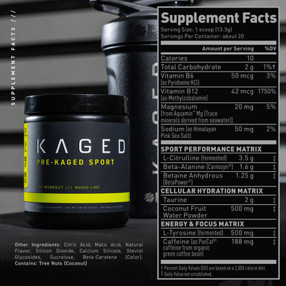 Kaged Athletic Sport Pre Workout Powder | Mango Lime | Energy Supplement for Endurance KagedBuy Supplements Australia
