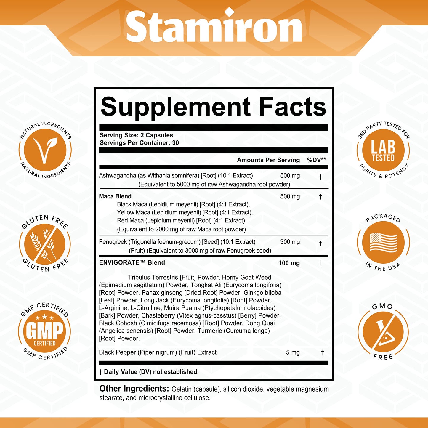 Stamiron Maca Root 2000mg Fenugreek 3000mg Ashwagandha 5000mg Supplement StamironBuy Supplements Australia