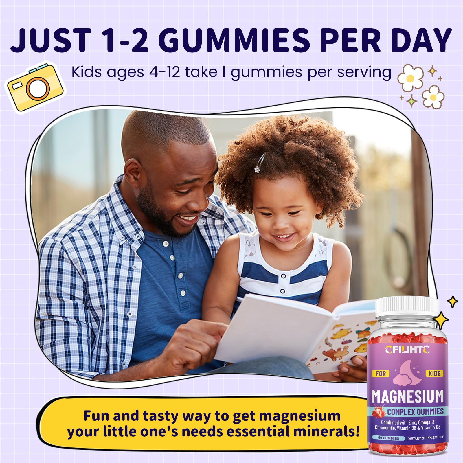 Kids Magnesium Gummies-Magnesium Glycinate Gummies for Kids Supplement-w/Zinc, Chamomile, Omega-3, Vitamin B6, D3 - for Sleep, Relaxation, Brain, Bones, Children's Calm, Sugar Free Strawberry 60ct CFILIHTCBuy Supplements Australia