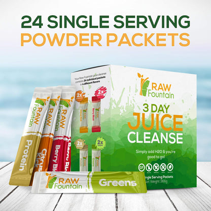 Raw Fountain 3 Day Juice Cleanse Detox, Weight Management Program, 24 Powder Packets Raw FountainBuy Supplements Australia