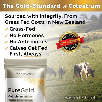 PureGold - Bovine Colostrum Powder - 100% Pure New Zealand Grass Fed, Supports Gut Health, Skin, Hair, & Immunity – Colostrum Supplement, Unflavored, 30 Travel Packets Fasted AthleteBuy Supplements Australia