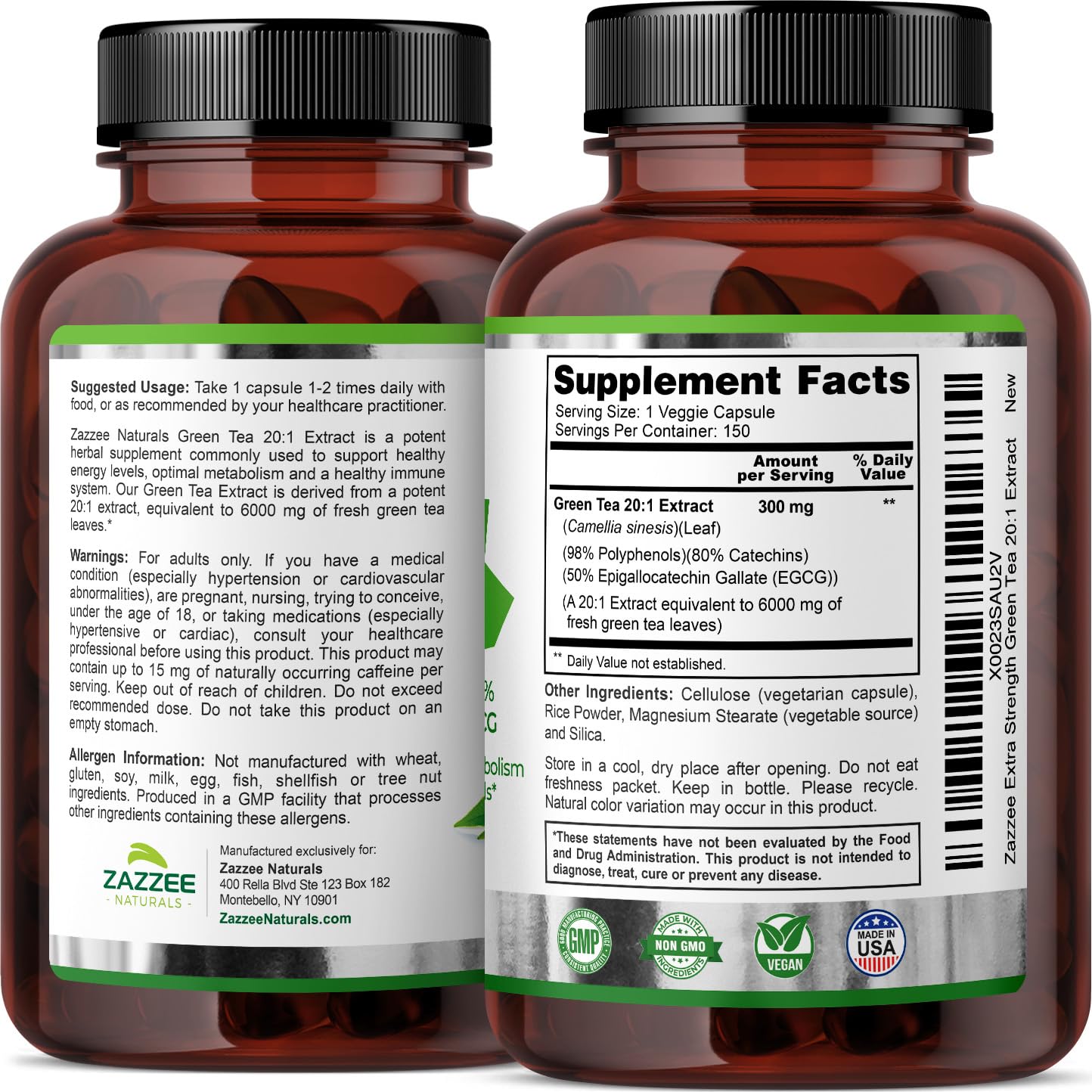 Zazzee Extra Strength Green Tea 20:1 Extract, 6000 mg Strength, 50% EGCG ZazzeeBuy Supplements Australia