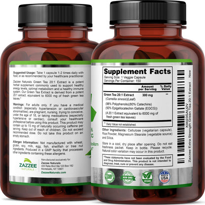 Zazzee Extra Strength Green Tea 20:1 Extract, 6000 mg Strength, 50% EGCG ZazzeeBuy Supplements Australia