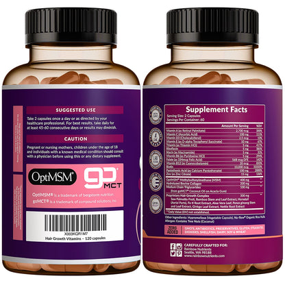 Hair Growth Vitamins for Women | Biotin 10,000mcg, Collagen, Patented OptiMSM®, goMCT