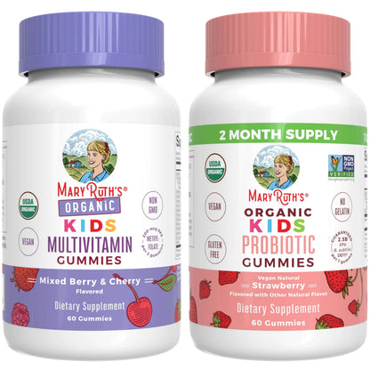 MaryRuth Organics Gummies for Kids–Multivitamin (Mixed Berry & Cherry), & Probiotic (Strawberry) | USDA Organic, No Gelatin! | MARYRUTH'S