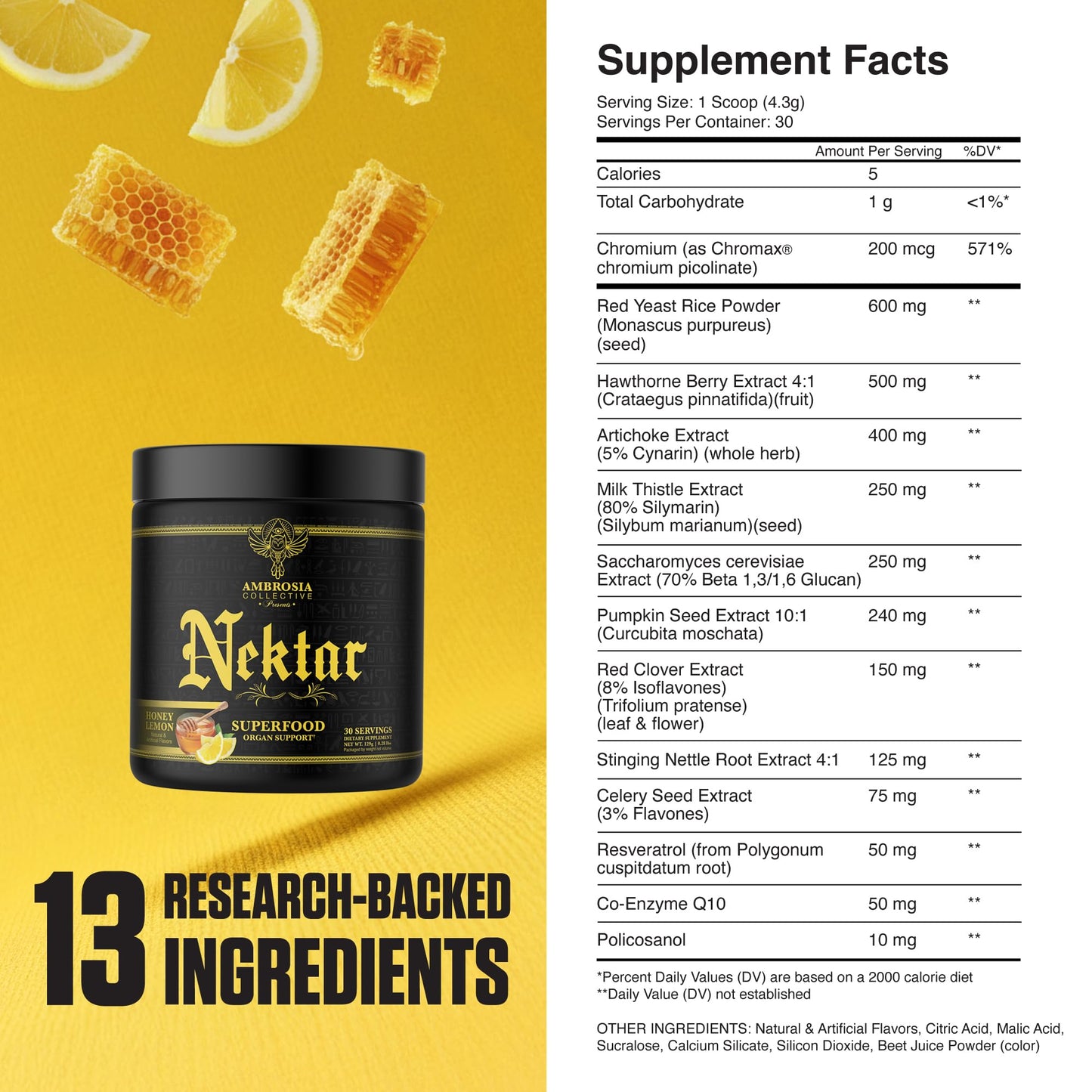 Ambrosia Superfood Organ & Cycle Support Powder | Liver & Kidney Support with Milk Thistle, Red Yeast Rice & CoQ10 | 13 Superfood Ingredients | 30 Servings | Honey Lemon AmbrosiaBuy Supplements Australia