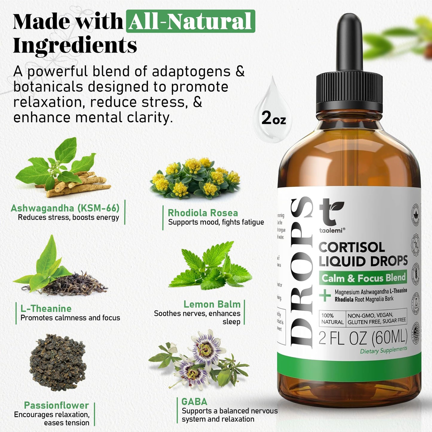 Cortisol Manager Drops with Magnesium & Ashwagandha - Advanced Liquid Blend for Relaxation, Supports Restful Sleep, Fast-Absorbing Liquid, Non-GMO, 2 Fl Oz taolemiBuy Supplements Australia