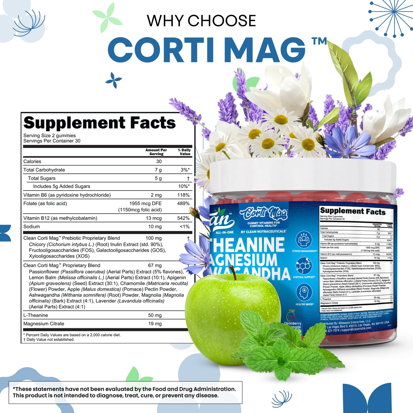 Clean Nutra Cortisol Supplement Gummies L-Theanine Magnesium Ashwagandha Apigenin Vitamin B6 Sleep and Calm Support Lavender Chicory Prebiotic Advanced Gummy Formula Clean NutraceuticalsBuy Supplements Australia