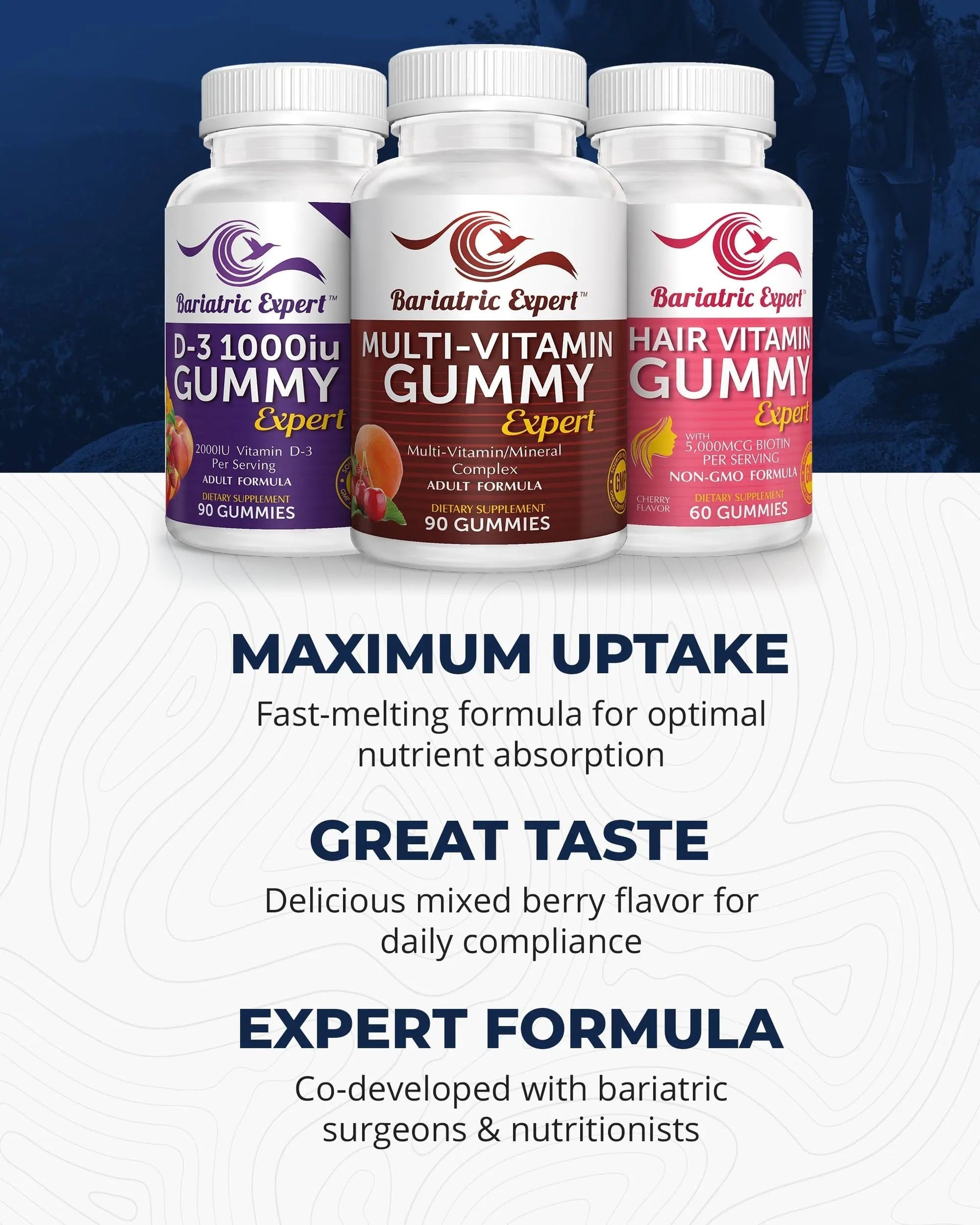 Bariatric Multivitamin 3 Pack, Multivitamin Gummy 90 Chews. - D3 Gummies 90 Chew - Hair Vitamin Gummy 60 Chews. Bariatric Food Expert