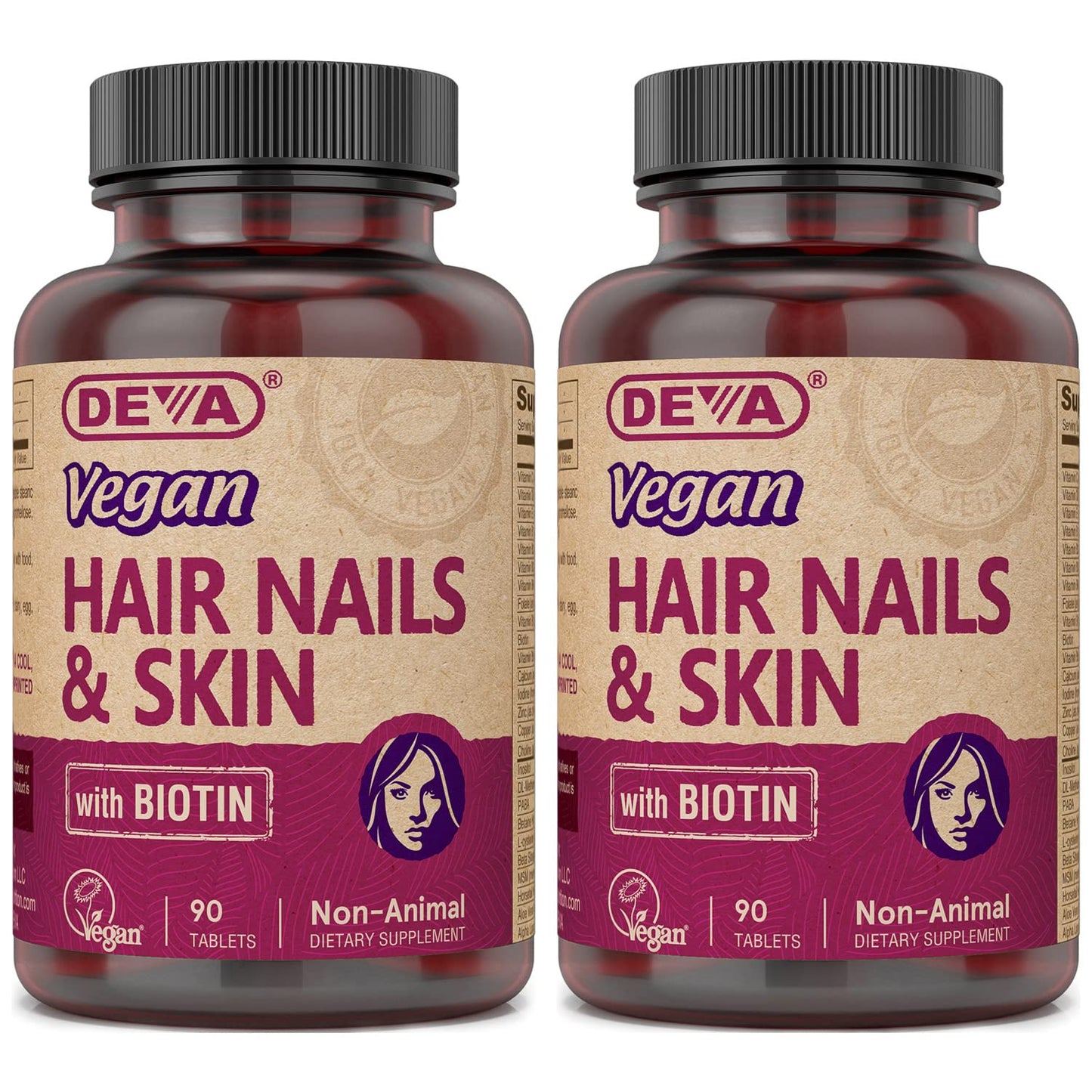 DEVA Vegan Vitamins Hair, Nails & Skin Supplement with 500 mcg of Biotin Per Tablet 90 Tablets (Pack of 2) DEVABuy Supplements Australia