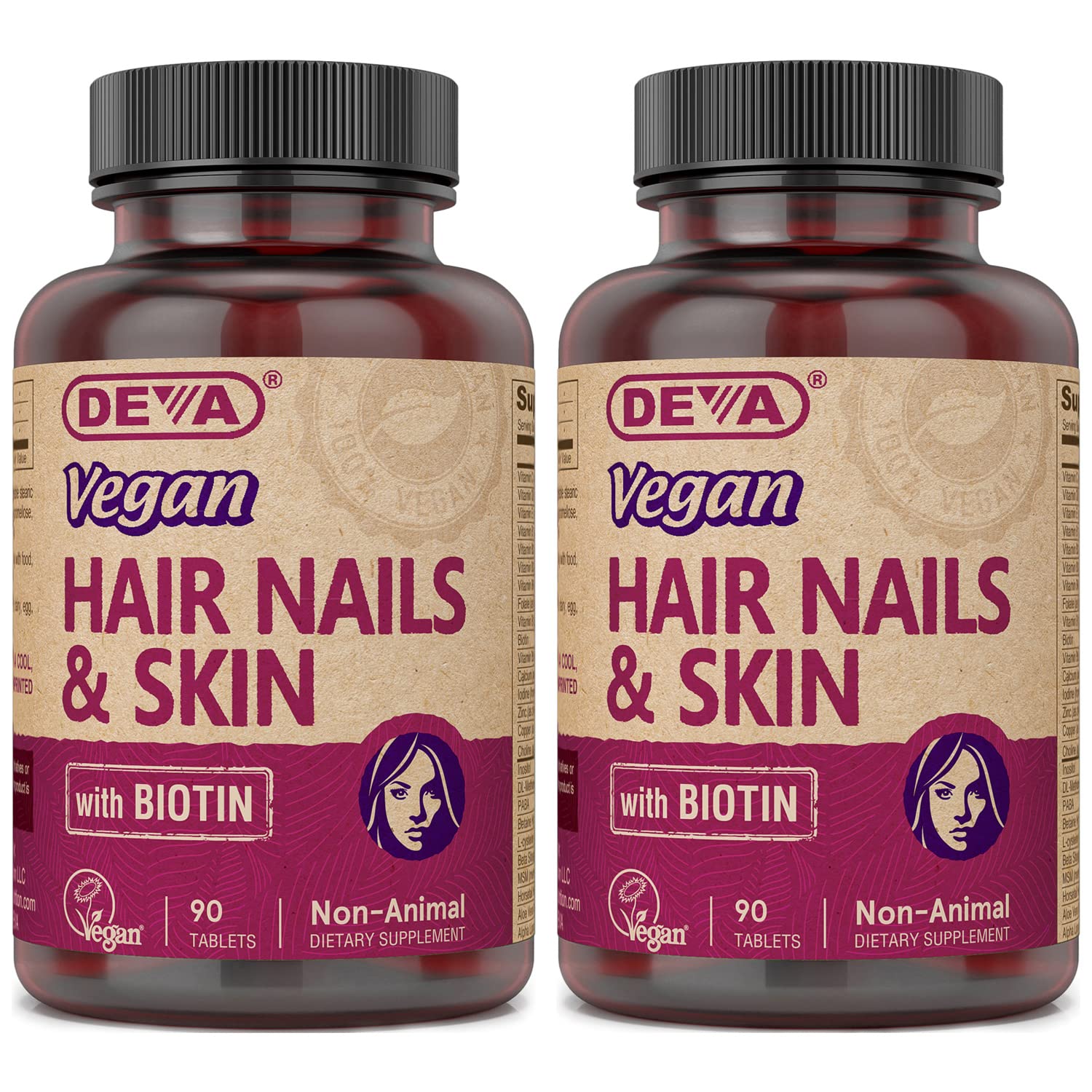 DEVA Vegan Vitamins Hair, Nails & Skin Supplement with 500 mcg of Biotin Per Tablet 90 Tablets (Pack of 2) DEVABuy Supplements Australia