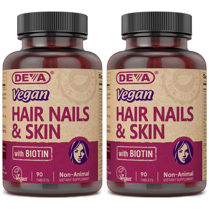 DEVA Vegan Vitamins Hair, Nails & Skin Supplement with 500 mcg of Biotin Per Tablet 90 Tablets (Pack of 2) DEVABuy Supplements Australia