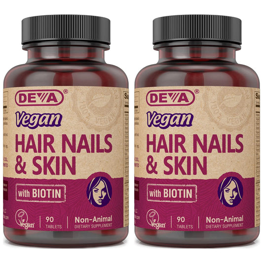 DEVA Vegan Vitamins Hair, Nails & Skin Supplement with 500 mcg of Biotin Per Tablet 90 Tablets (Pack of 2) DEVABuy Supplements Australia