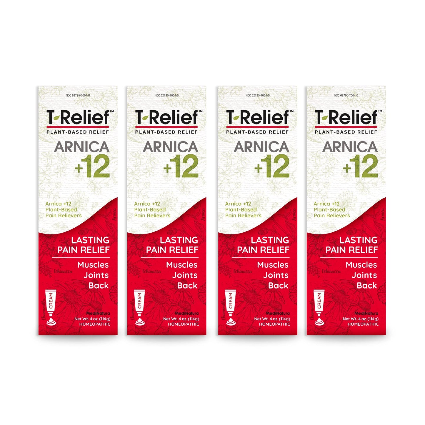T-Relief Arnica +12 Cream Natural Relieving Actives for Back Pain Joint Soreness Muscle Aches & Stiffness, Whole Body Fast Acting Relief for Women & Men - 4 oz (4 Pack) MediNaturaBuy Supplements Australia