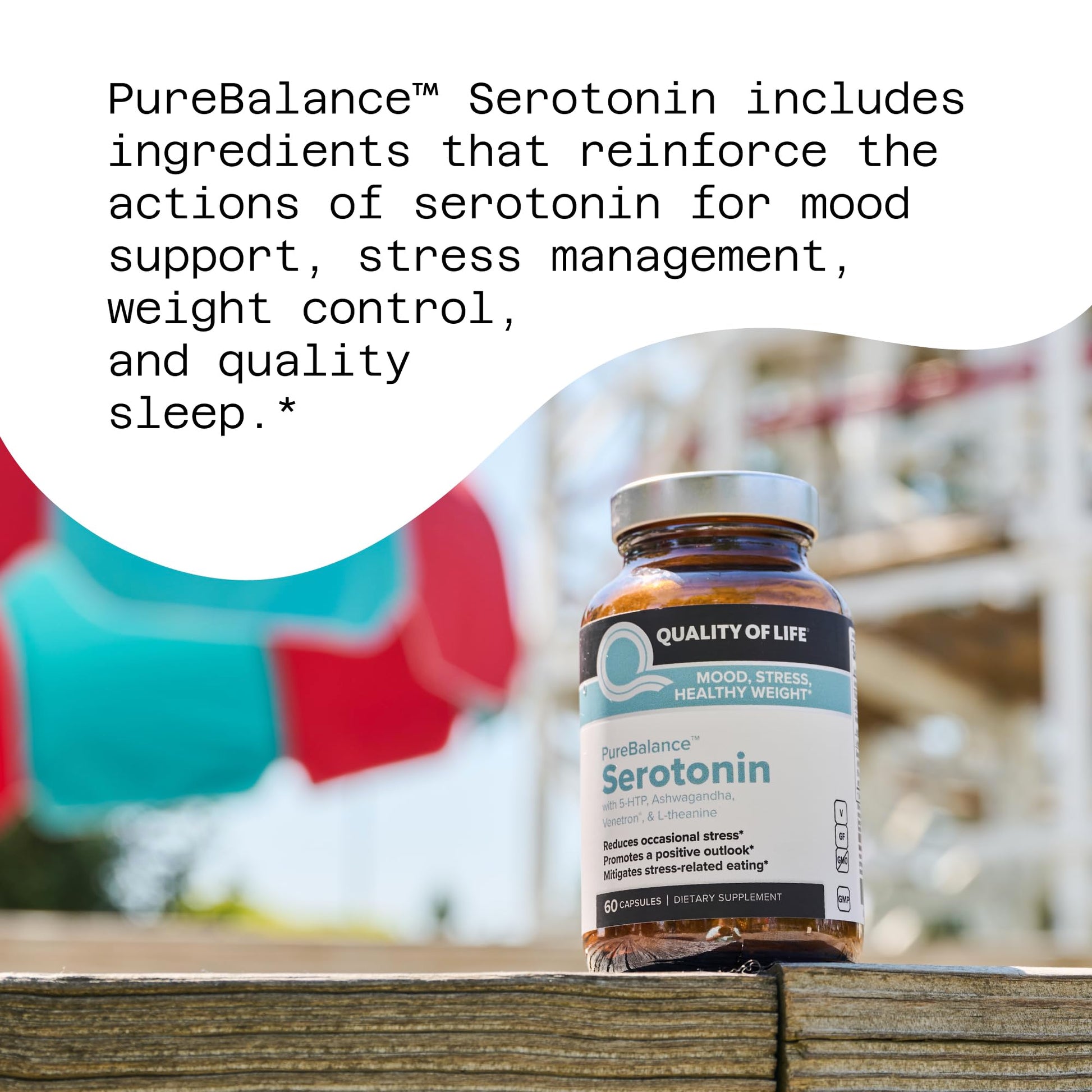 Quality of Life Pure Balance Serotonin Premium–Helps Boost Serotonin & Cortisol Levels - Includes 5-HTP, Venetron, Sensoril, Vitamin D3 & L-Theanine–60 Capsules Quality of LifeBuy Supplements Australia