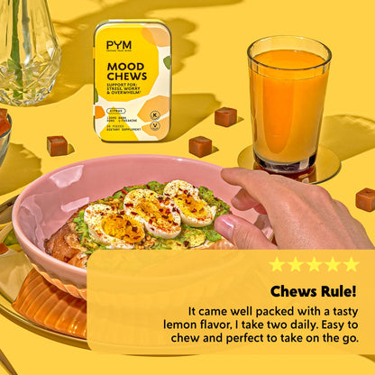 PYM Citrus Mood Chews Support for Stress, Worry & Overwhelm, 120 Count | 130mg GABA, 90mg L-Theanine | Vegan, Non-GMO, Gluten-Free, No Added Sugar | All-Natural Mood Balance Supplement Made in USA PYM HealthBuy Supplements Australia