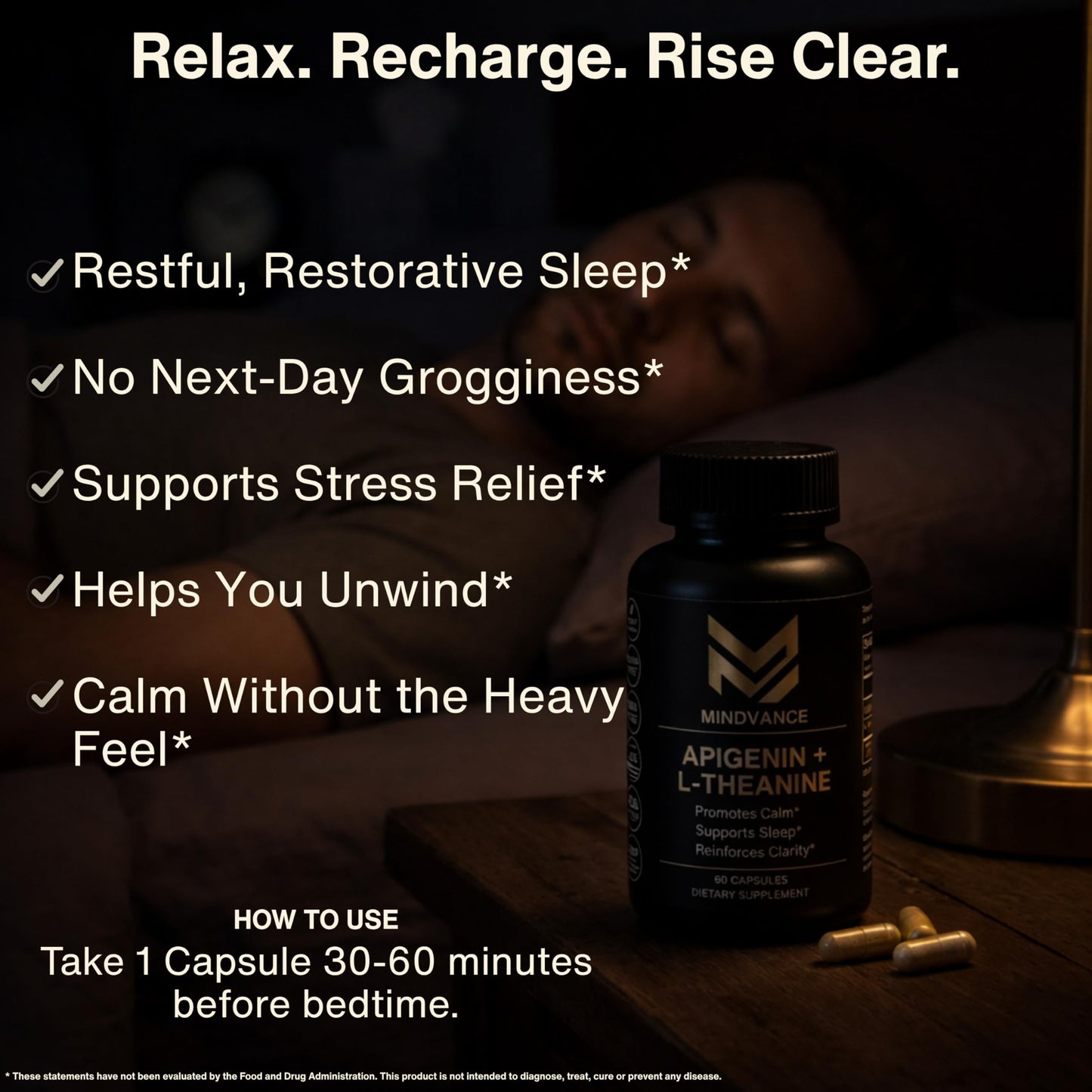 Mindvance Apigenin 100mg with L-Theanine 200mg Supplement Capsules for Sleep Support, Relaxation, Clarity & Calm | Melatonin Free | 60 Vegan Capsules MindvanceBuy Supplements Australia