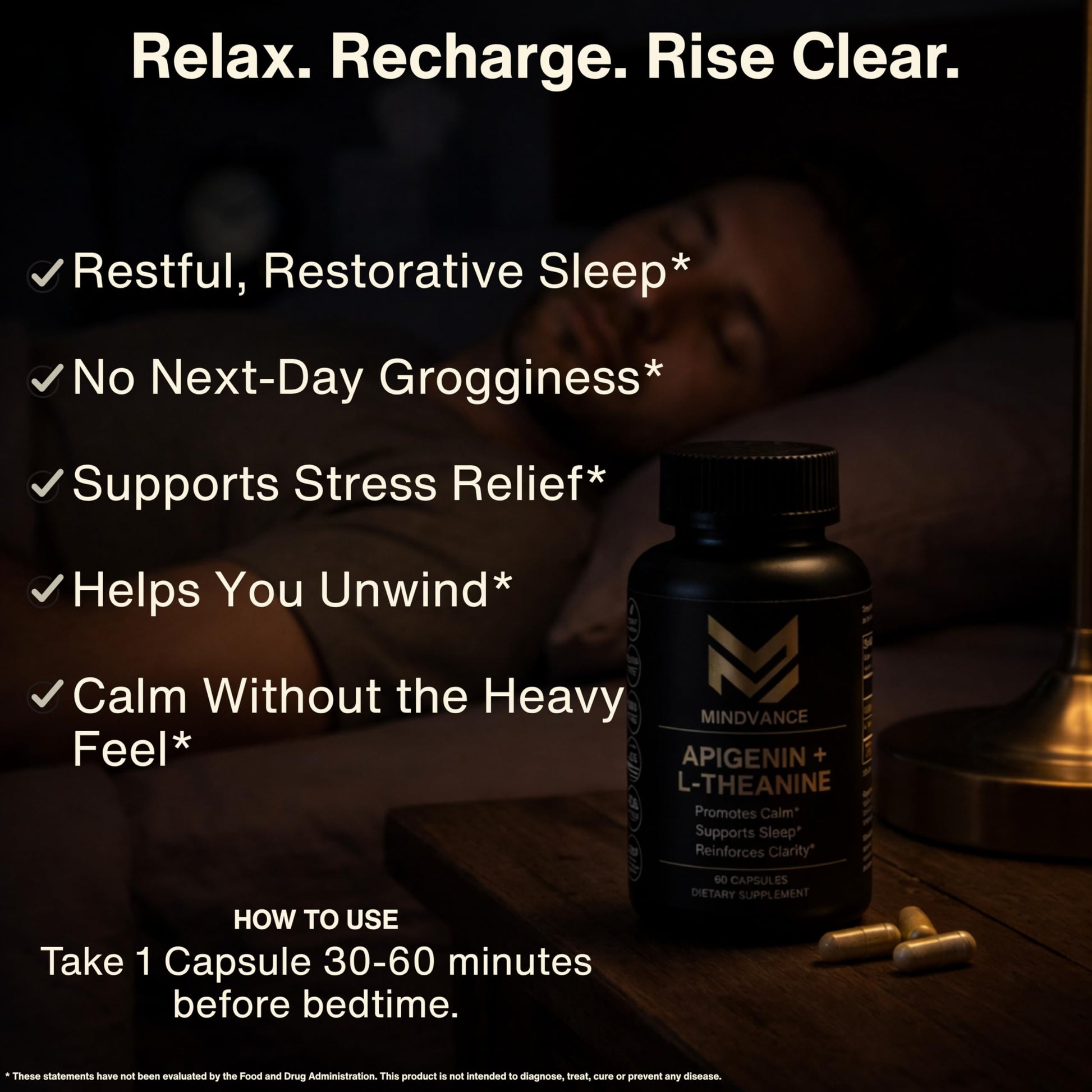 Mindvance Apigenin 100mg with L-Theanine 200mg Supplement Capsules for Sleep Support, Relaxation, Clarity & Calm | Melatonin Free | 60 Vegan Capsules MindvanceBuy Supplements Australia