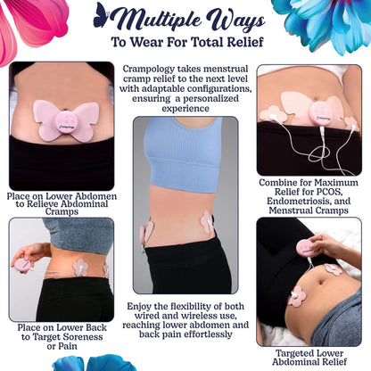 Crampology Relief Pink-Period Cramps Pain Relieving Device, Cramp Massager for Menstrual and Lower Back Ache, Reduces Endometriosis Discomfort, PMS TENS Unit, Wireless or Wired, Natural Cycle Support CrampologyBuy Supplements Australia