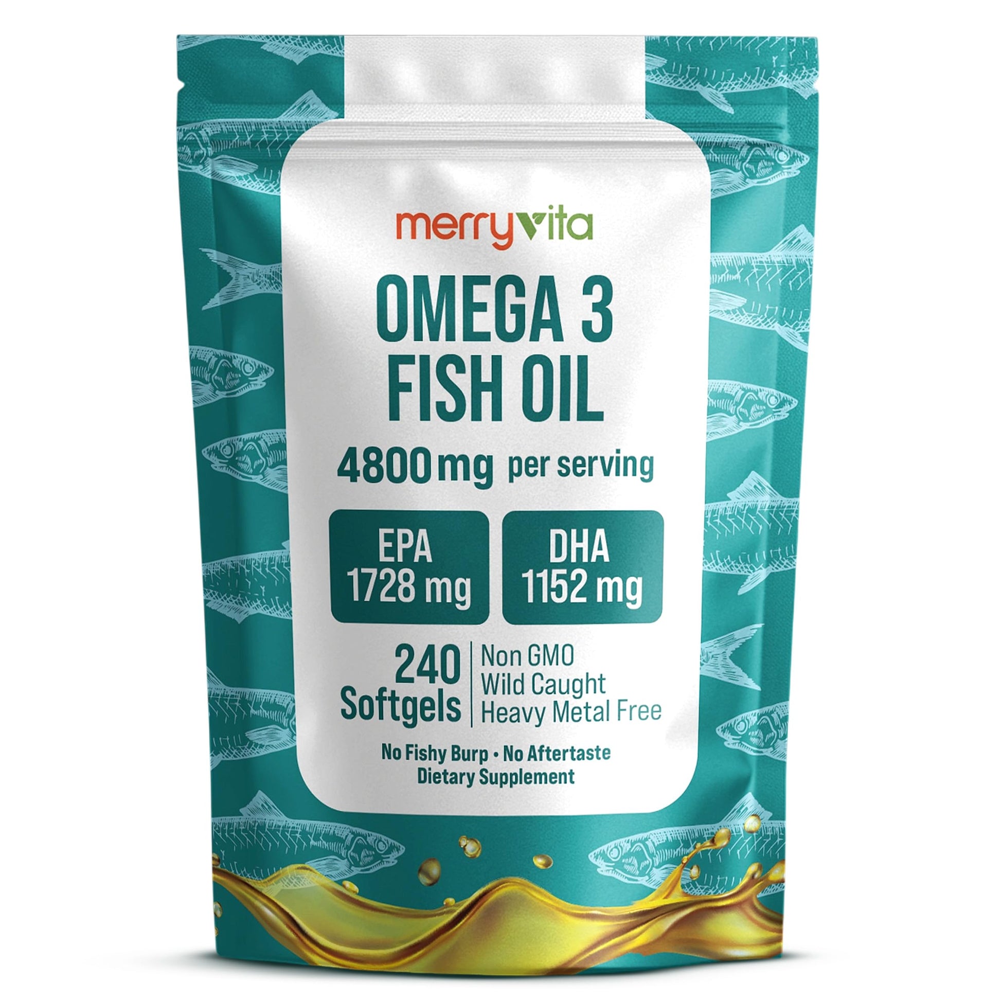 Omega 3 Fish Oil 4800 mg – EPA 1728 mg | DHA 1152 mg from Wild-Caught Anchovies – Burpless Mini Softgels – Pure Omega-3 Fatty Acid Supplement – Non-GMO, Gluten-Free, No Aftertaste – 240 Capsules MERRY VITABuy Supplements Australia