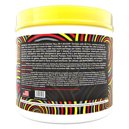 Spazmatic Pre-Workout Powder - 400mgs Caffeine - 6 Grams Pure Citrulline for Muscle Pumps- Fast Acting Focus - 30 Full Servings - All-In-1-Scoop Formula