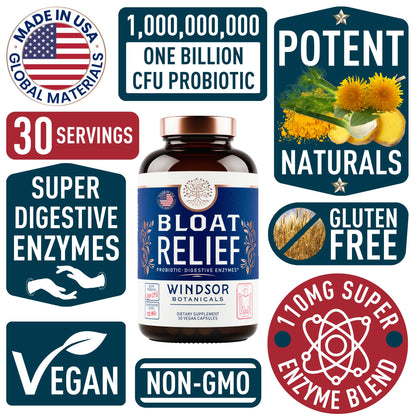 Bloat Relief Probiotic and Digestive Enzymes - Anti Bloating Turmeric, Fennel, Bromelain IBS WINDSOR BOTANICALSBuy Supplements Australia