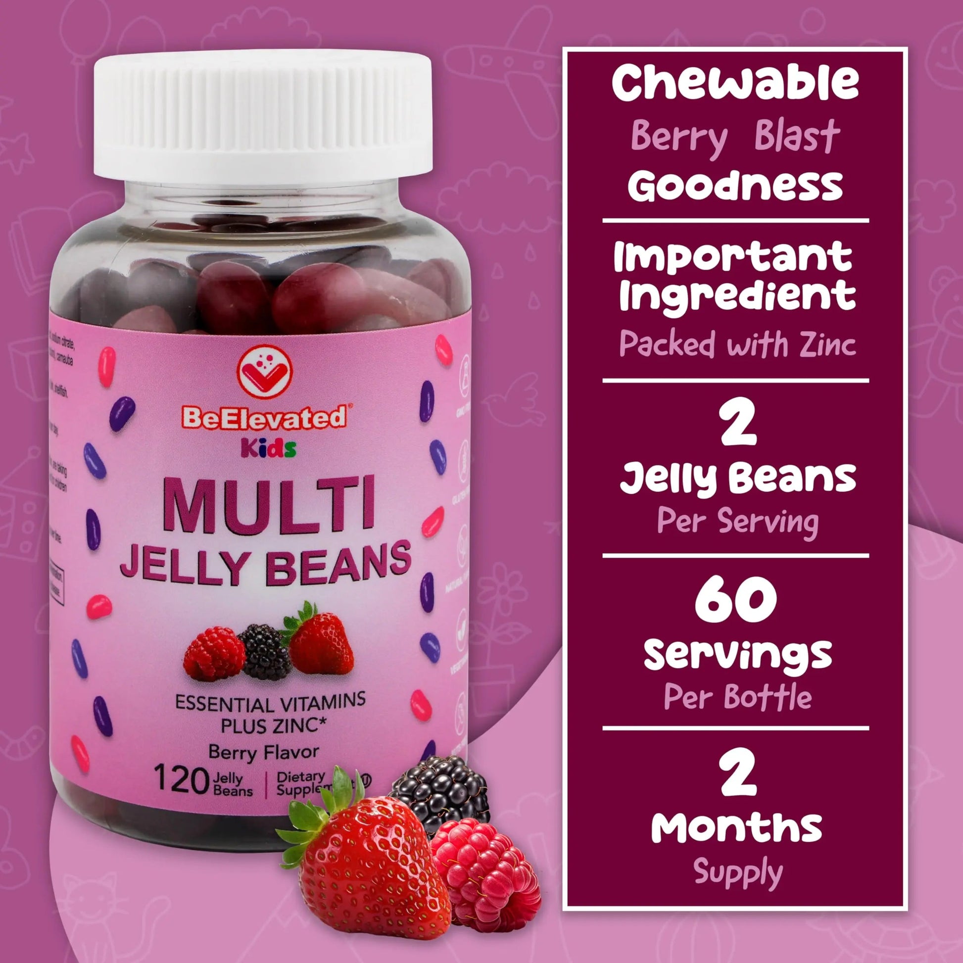 BeElevated Kids Multivitamin Gummies – Tasty Berry-Flavored Zinc Gummies for Children & Adults – Vegetarian, Gluten-Free BeElevated