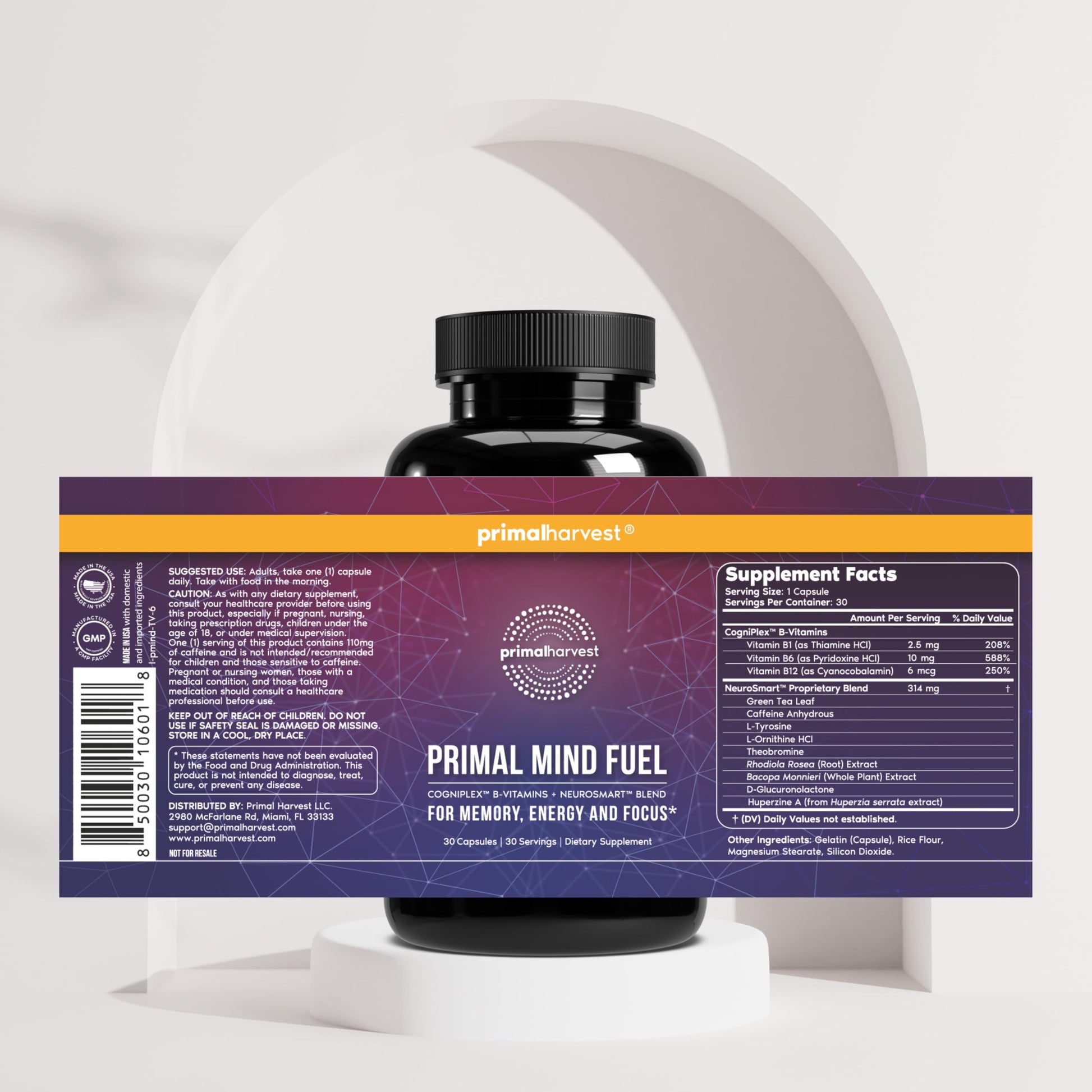 Primal Harvest Brain Supplement, Primal Mind Fuel Brain Booster for Focus, Energy, Clarity, Memory Brain Health 30 Capsules Nootropics Brain Support Supplement for Men and Women (2 Pack (30 Count)) Primal HarvestBuy Supplements Australia