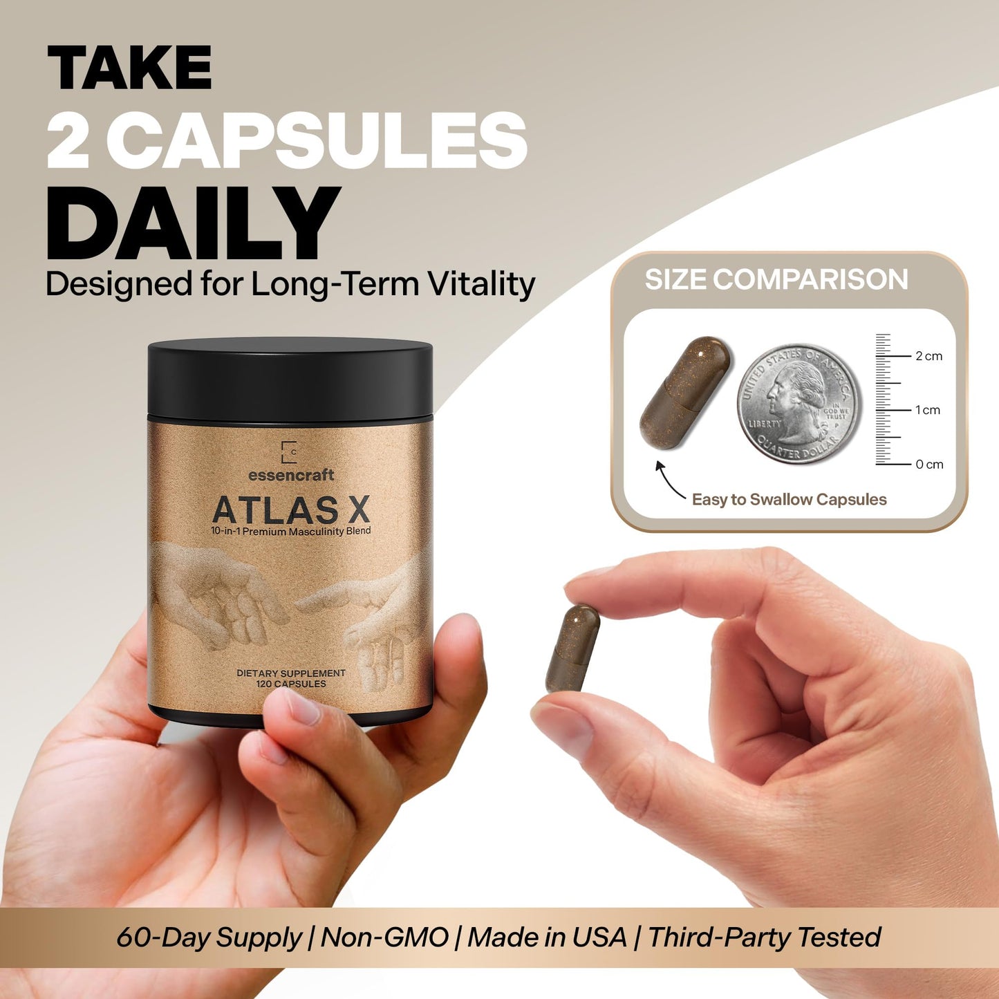 Essencraft Atlas X Testosterone Supplement for Men – 10-in-1 Natural Testosterone Booster & Muscle Booster w/Shilajit, Zinc, Tongkat Ali, & More (120 Capsules) EssencraftBuy Supplements Australia