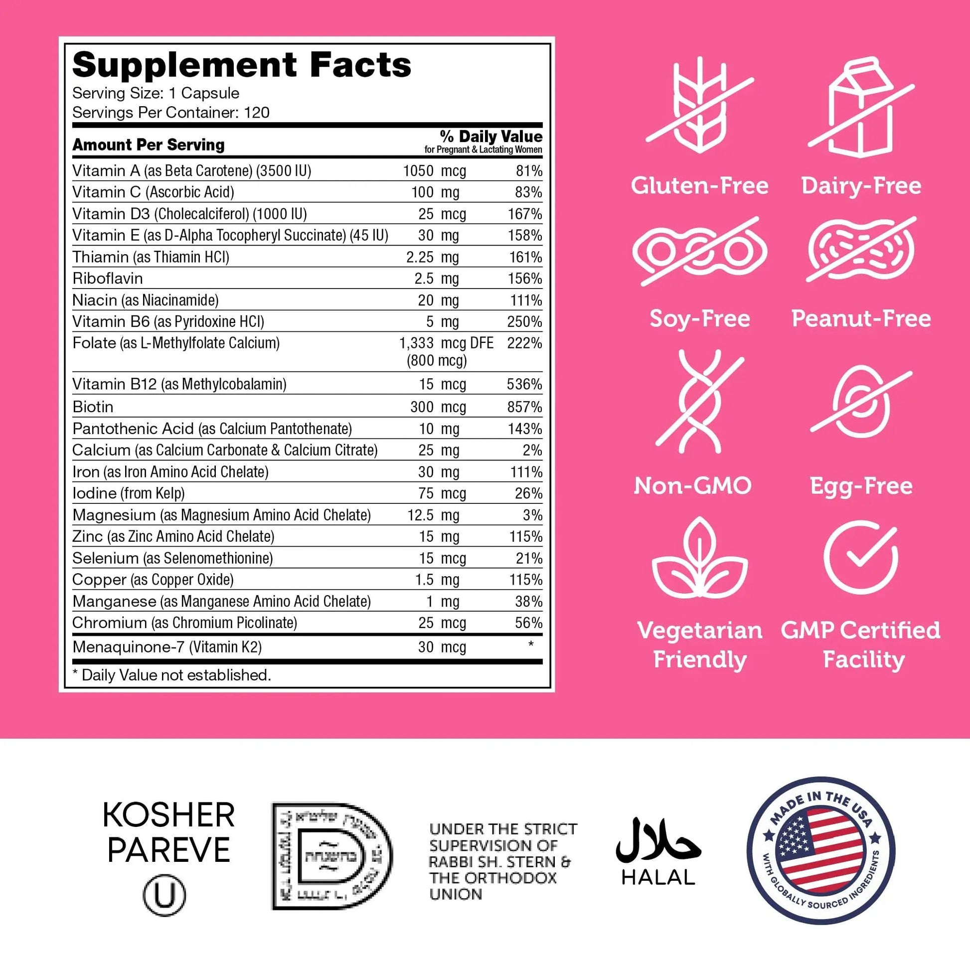 Zahler - Total One Prenatal Vitamins for Women (120 Count) Daily Multi Vitamin Prenatals with Folic Acid, Iron, Zinc ZahlerBuy Supplements Australia