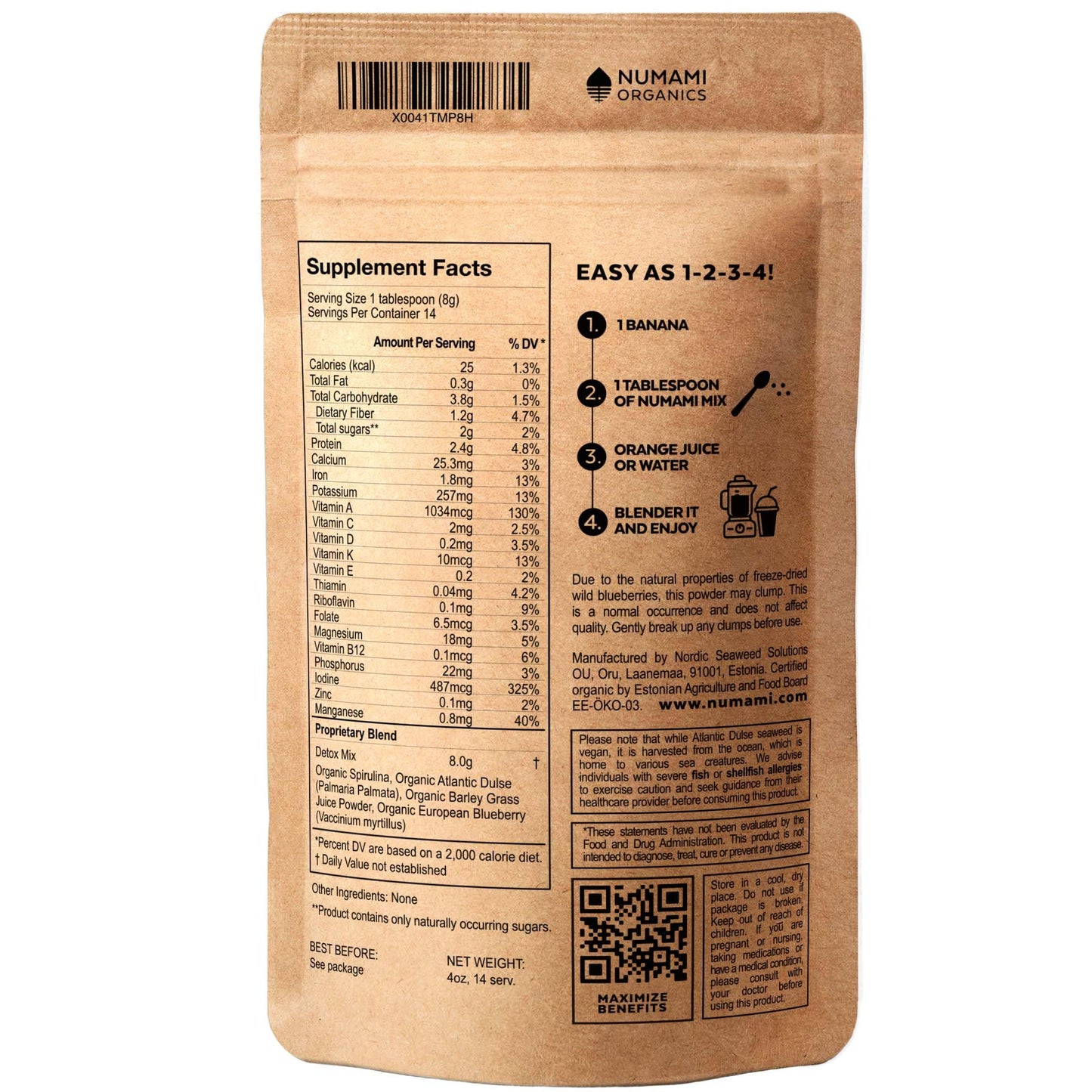 Numami Organic Detox Blueberry Smoothie Powder with Healthy Spirulina, Atlantic Dulse NumamiBuy Supplements Australia