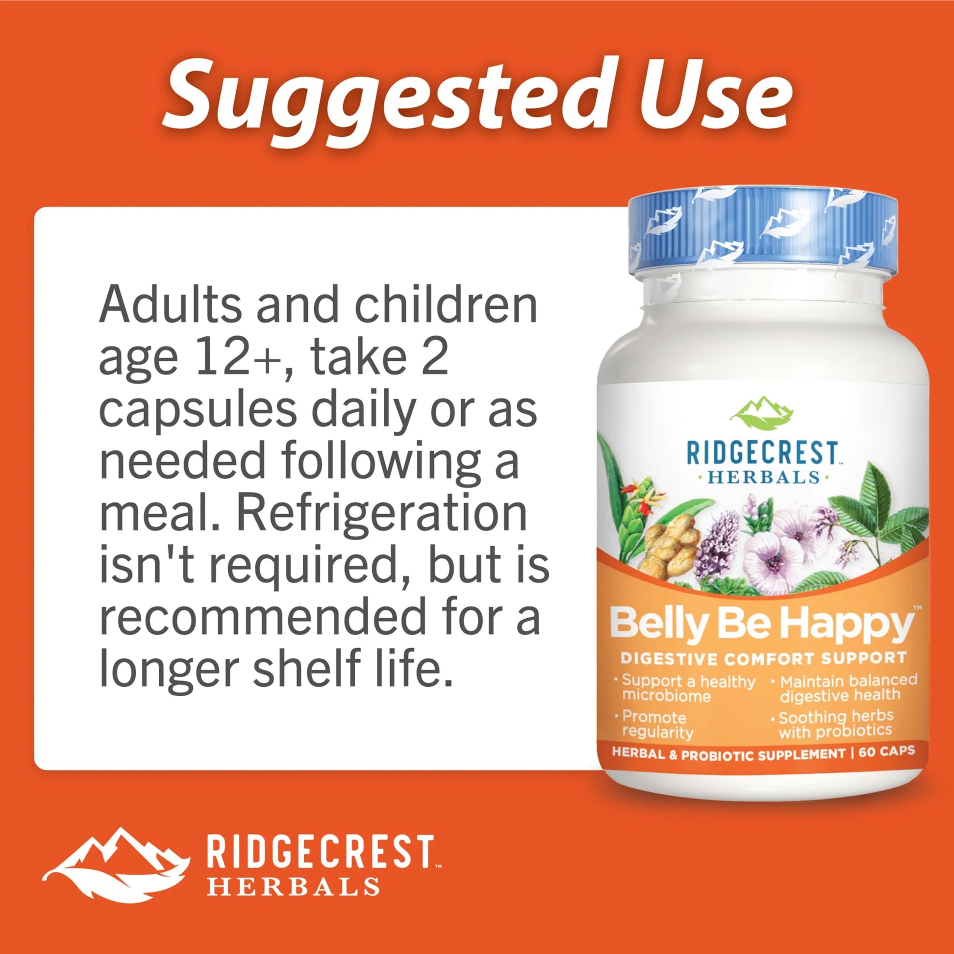 RidgeCrest Herbals Belly Be Happy - 60 Capsules - Digestive Comfort Support - Non-GMO RidgeCrest HerbalsBuy Supplements Australia