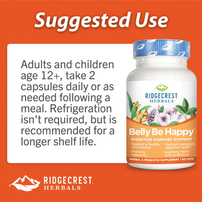 RidgeCrest Herbals Belly Be Happy - 60 Capsules - Digestive Comfort Support - Non-GMO RidgeCrest HerbalsBuy Supplements Australia