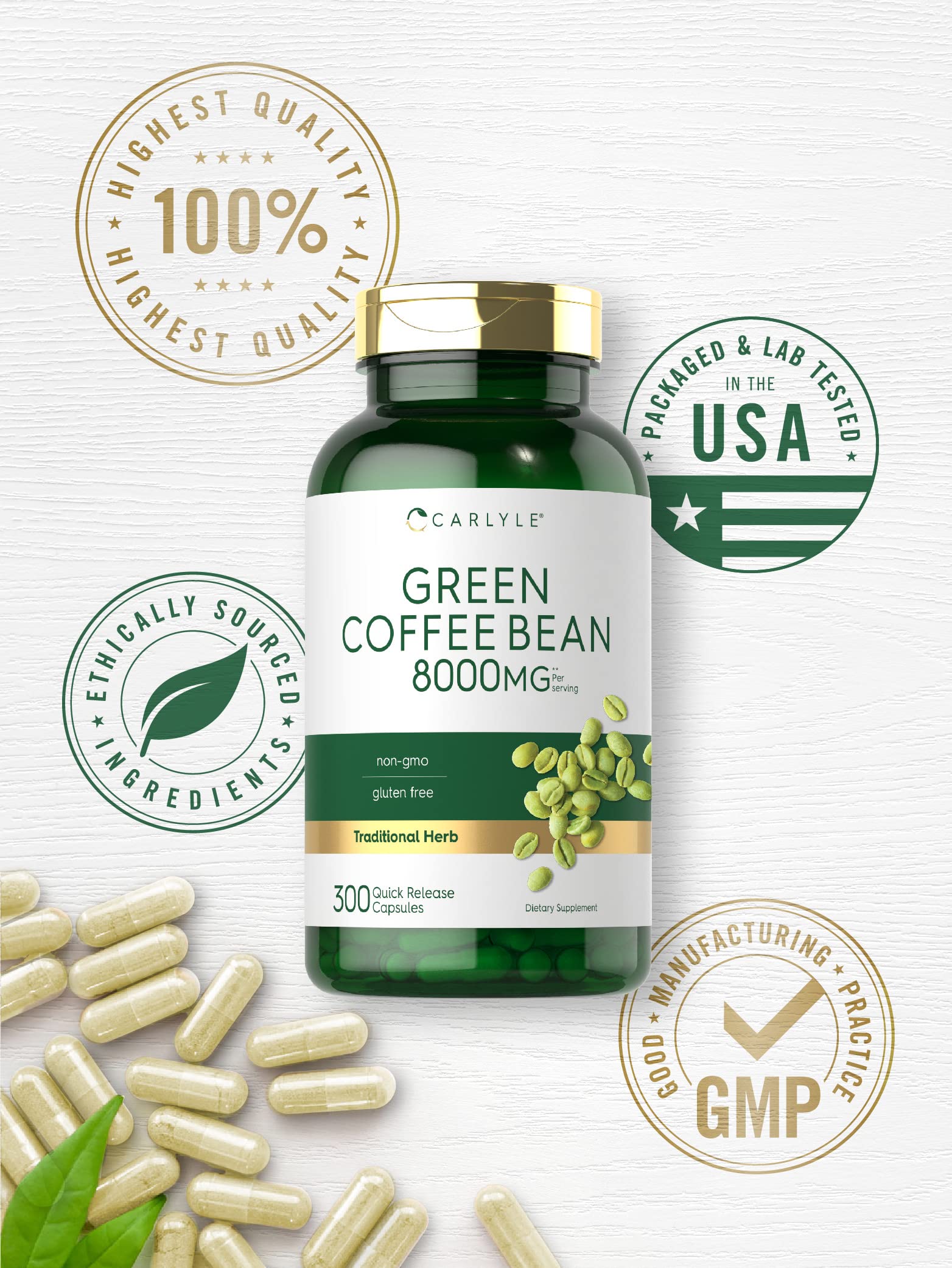Carlyle Green Coffee Bean Extract | 8000 mg | 300 Capsules | Non-GMO and Gluten Free CarlyleBuy Supplements Australia