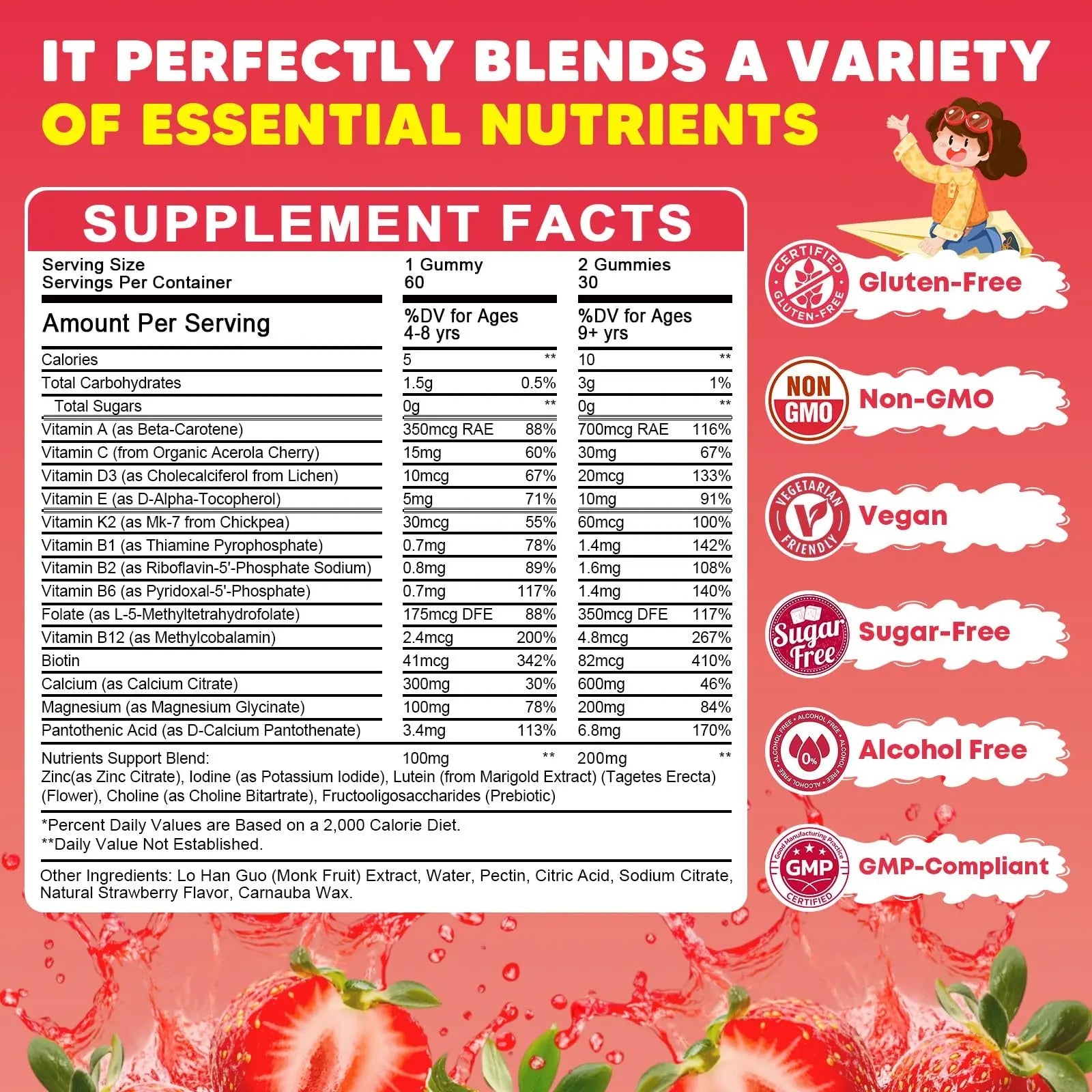 Sugar Free Calcium Multivitamin Gummies for Kids - Nutritional, Immune, Bone Support, Whole Multivitamin, with Vitamins A, C, D, B1, B2, B6, Folate JIANKYTZBuy Supplements Australia