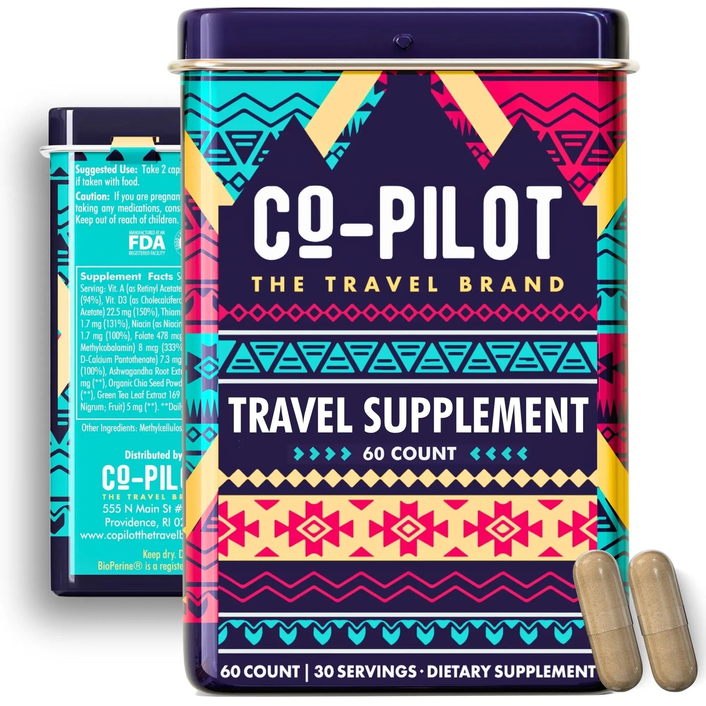 Travel Vitamin Supplement for Flight and Daily, Jet Lag, Energy, Immune, Digestion Support, Promote Calmness with Ashwagandha, Rhodiola, Chia Co-Pilot The Travel BrandBuy Supplements Australia