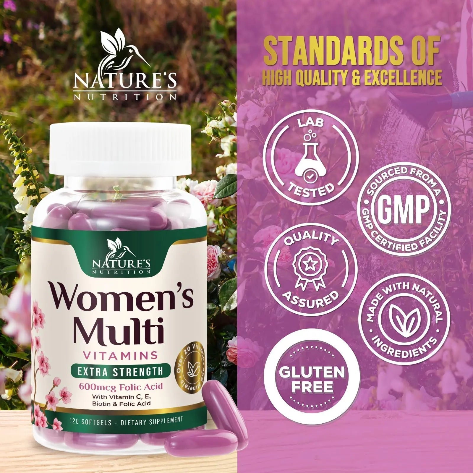 Multivitamin for Women - Complete Daily Womens Multivitamins with Calcium, Folic Acid, Vitamin A, C, D, E, & B Vitamins Nature's NutritionBuy Supplements Australia