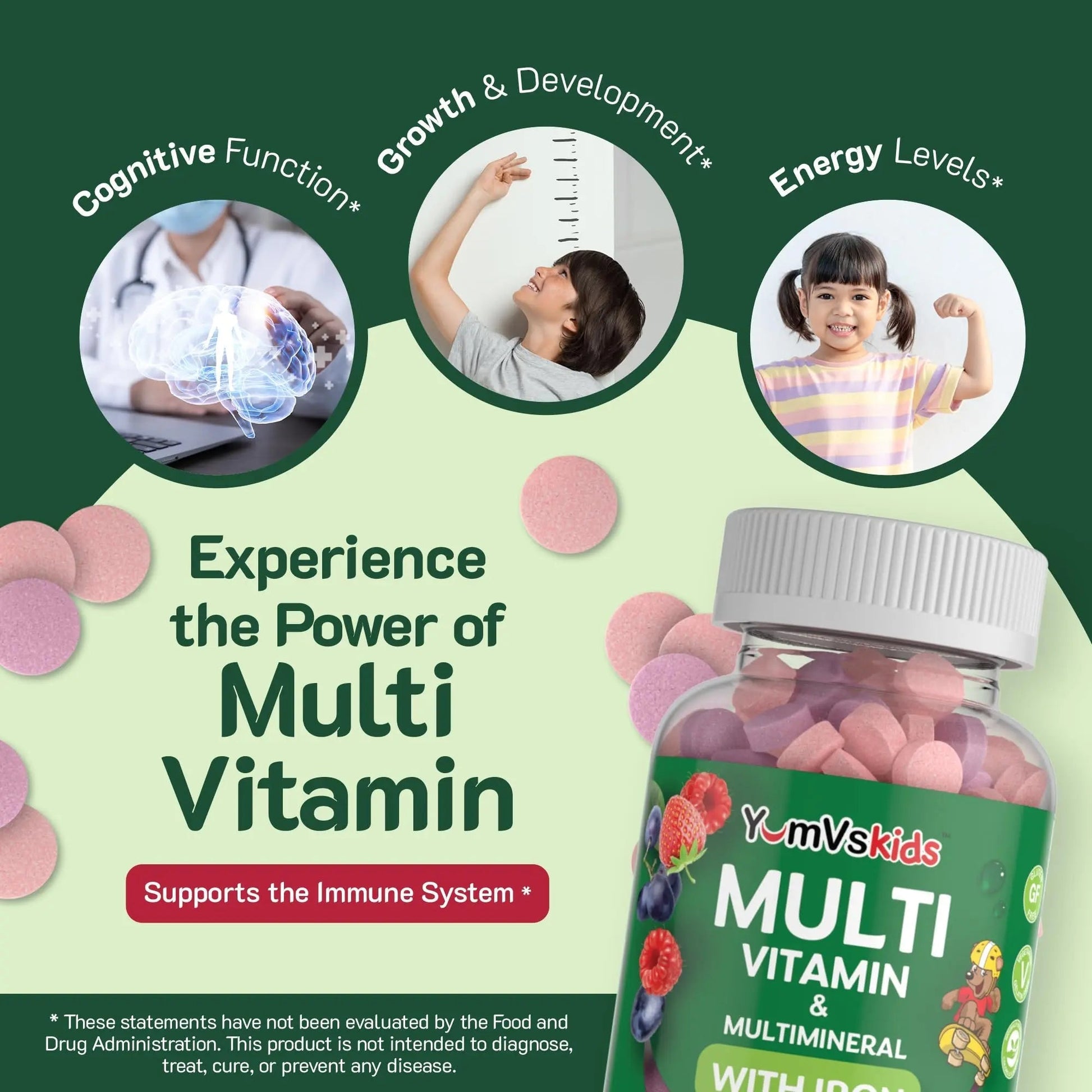 YUM-V'S Probiotics & Multivitamin Bundle for Kids – Probiotic with Prebiotic Fiber Chocolate Bears + Multivitamin & Multimineral with Iron Chewables – Digestive, Immune & Overall Health Support YUM-V'SBuy Supplements Australia