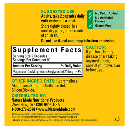Nature Made Magnesium Glycinate 200 mg per serving, Magnesium Supplement for Muscle, Heart, Nerve and Bone Support, 180 Magnesium Bisglycinate Capsules, 90 Day Supply Nature MadeBuy Supplements Australia