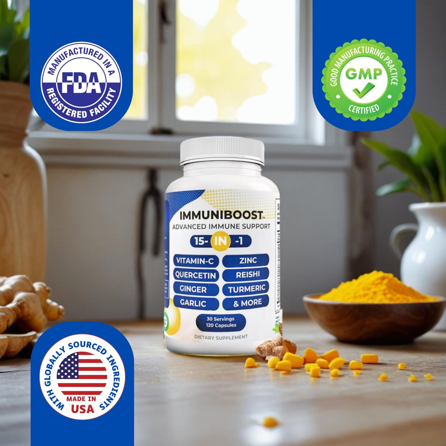 15 in 1 Immune Support Supplement 120 Capsules with Powerful Blend of Turmeric, Ginger, Vitamin C and Zinc Immune Booster for Adults ImmuniBoostBuy Supplements Australia