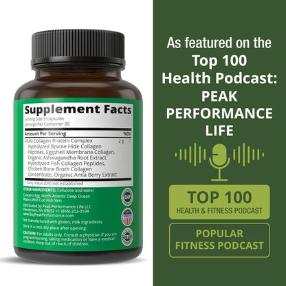 Peak Performance All 5 Multi-Collagen Capsules - 90 Pills of Grass Fed Peptides Protein - Supplement with All 5 Collagen Types I, II, III,V, X from Beef, Fish, Eggshell, and Chicken Bone Broth Peak PerformanceBuy Supplements Australia