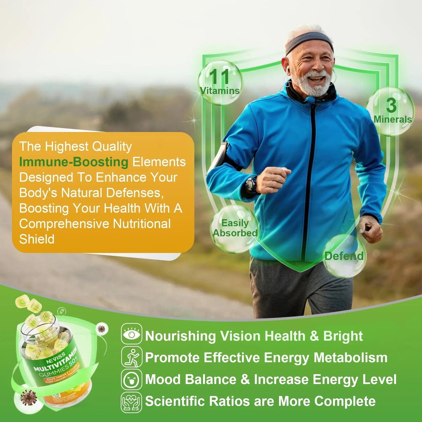 NEVISS 50+ Daily Gummy Multivitamin Algae Omega 3 & Calcium, CoQ10, Magnesium + Vitamin D3 5000IU Gummies 125mcg with Calcium 600mg, K2(MK7) 200mcg NEVISSBuy Supplements Australia